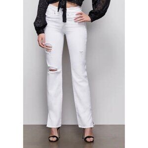 Good American Denim Good Boy Distressed Button Fly Split Hem Jeans White Size 25